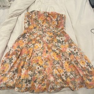 strapless floral mini dress